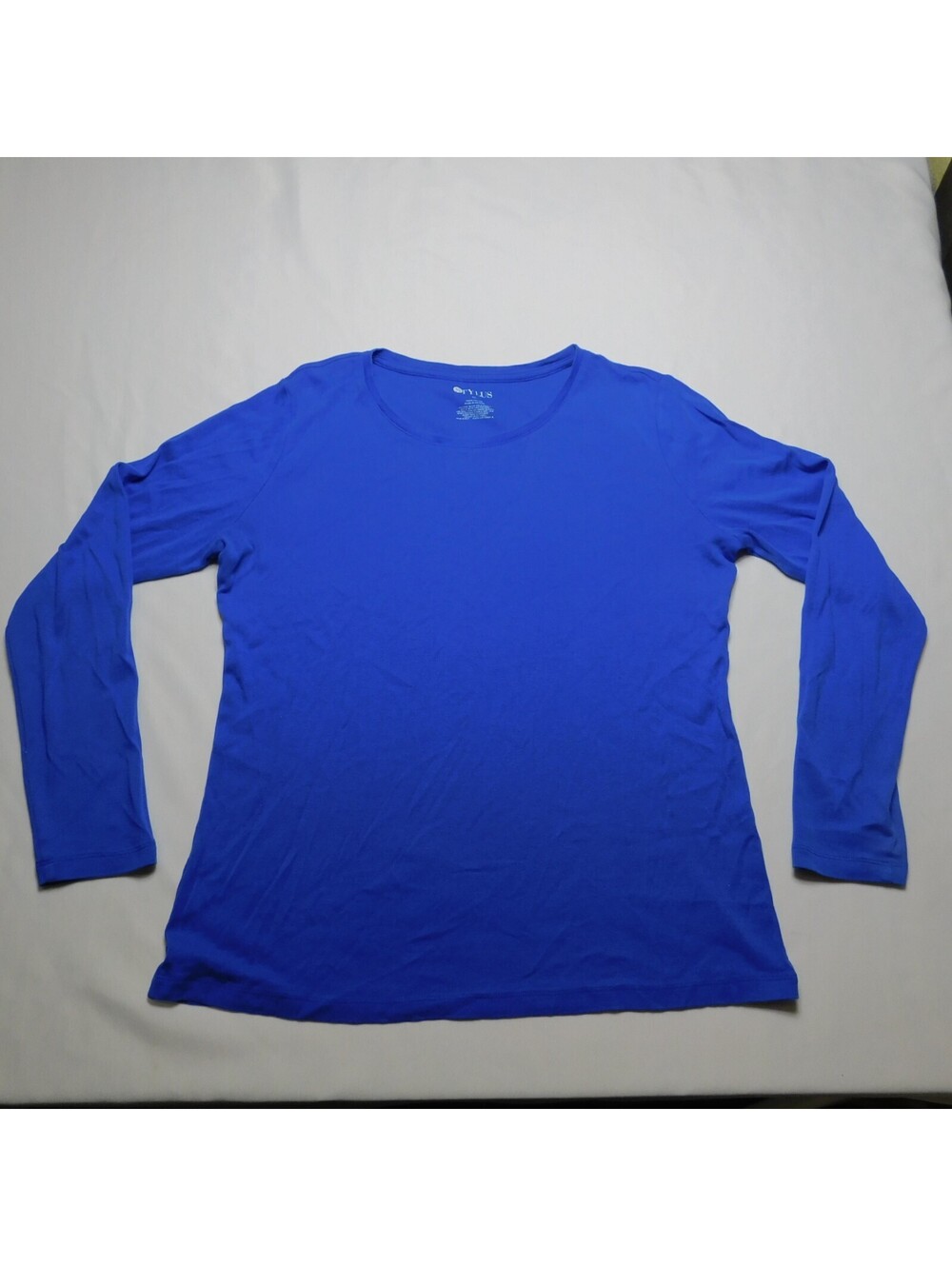 Stylus Women's Shirt Size XL Royal Cobalt Blue Long Sleeve Crew Neck T-Shirt Cot